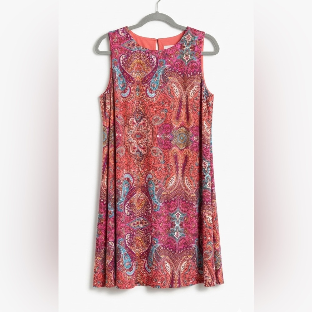 Anne Klein Sleeveless Paisley Print Swing Dress in Coral Pink - 2X